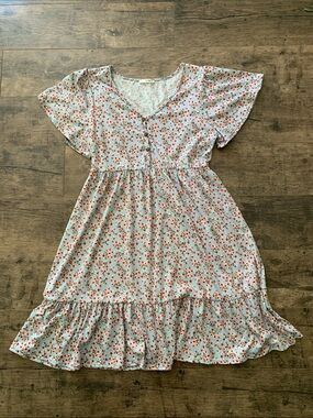 White maternity Floral cottage core Tiered Dress - Summer Dress small